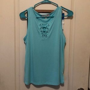 blue lace up tank top
